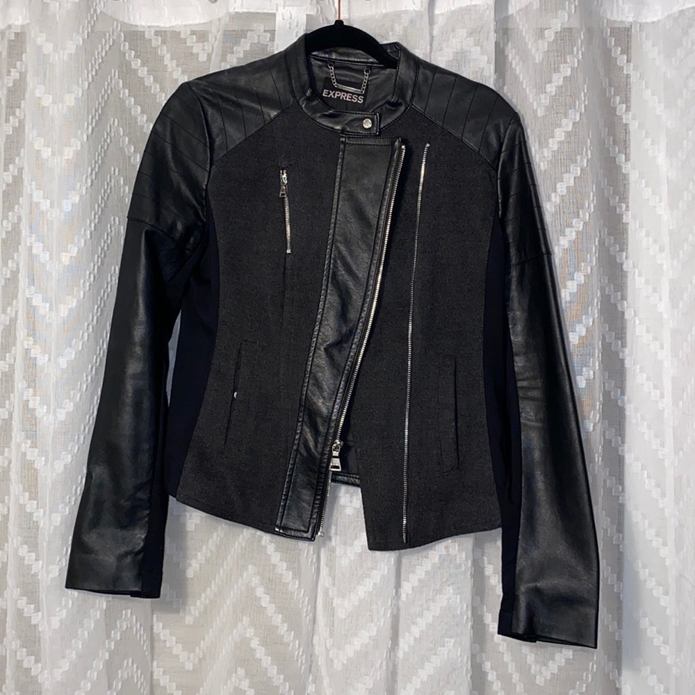 Express black mixed media Minus The Leather jacket M